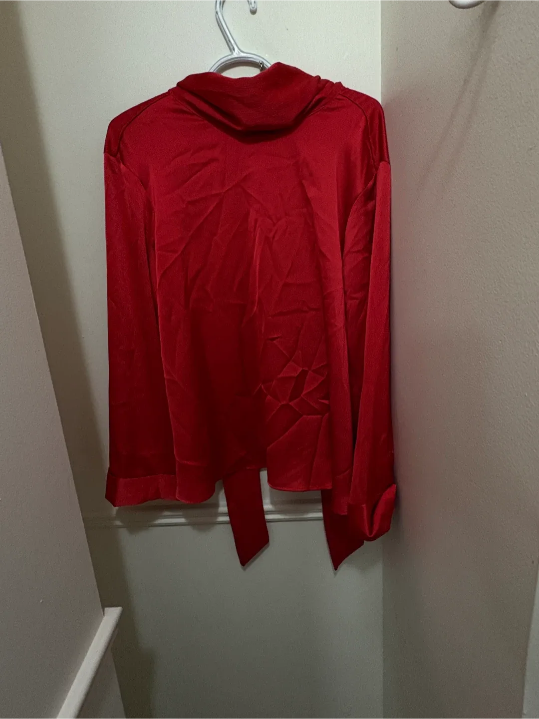 H&M Red Tie Neck Blouse - Size L
