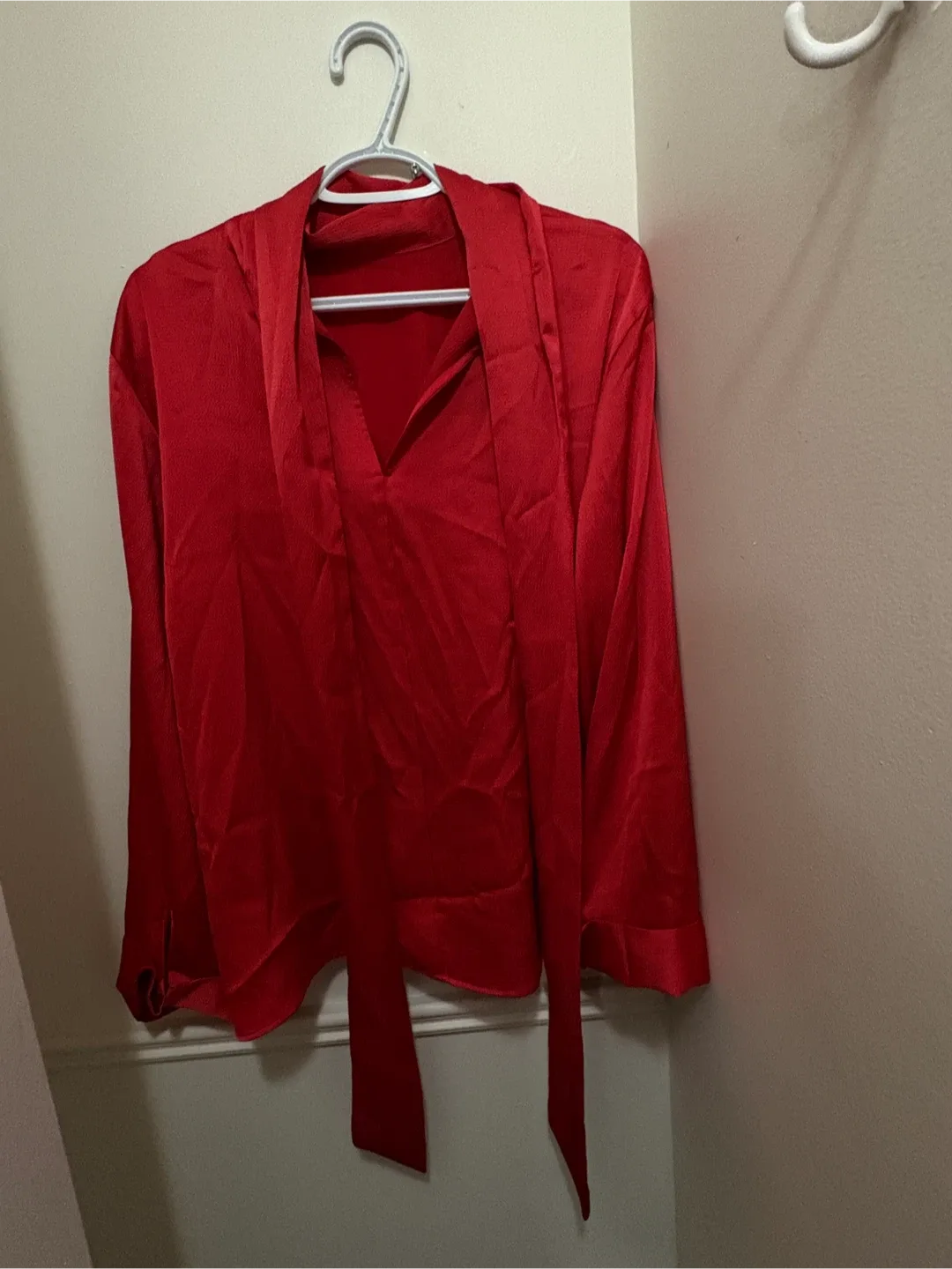 H&M Red Tie Neck Blouse - Size L image indicator(2)