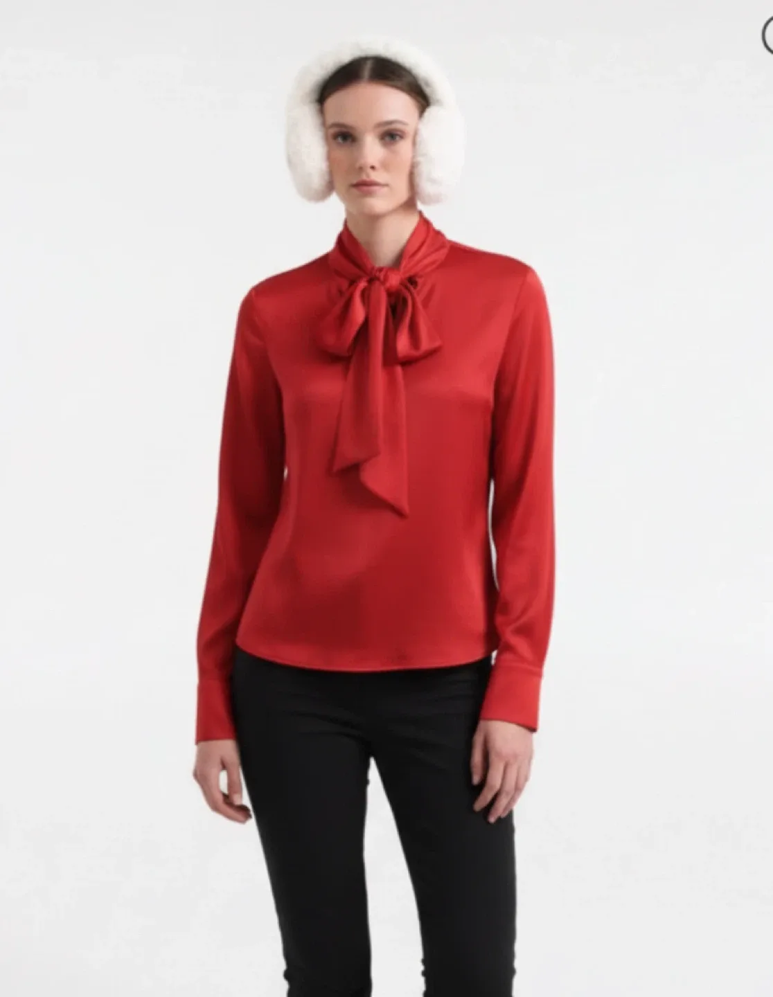 H&M Red Tie Neck Blouse - Size L image indicator(4)