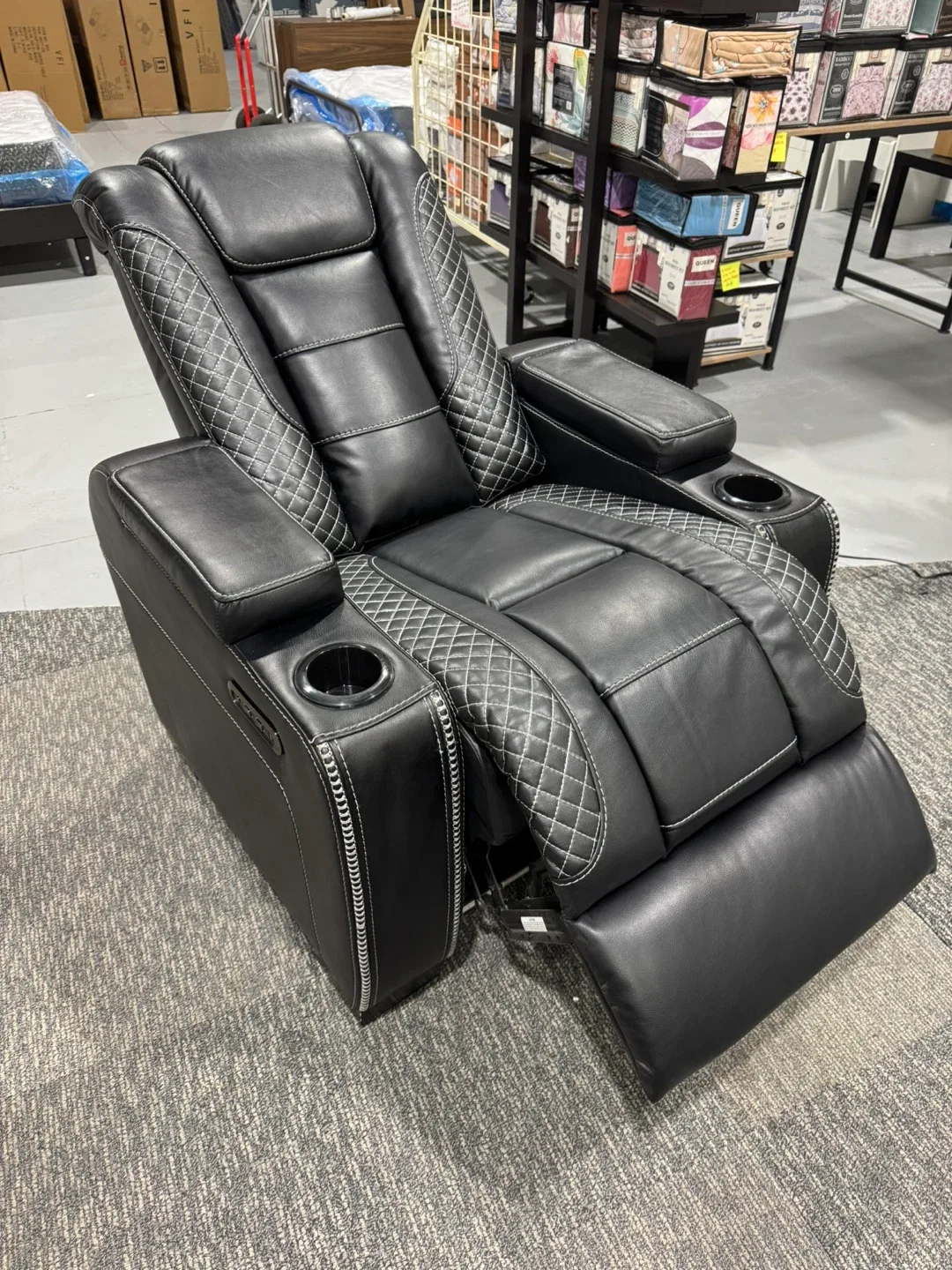 Black Leather Dual Power Recliner Chair with Cupholders