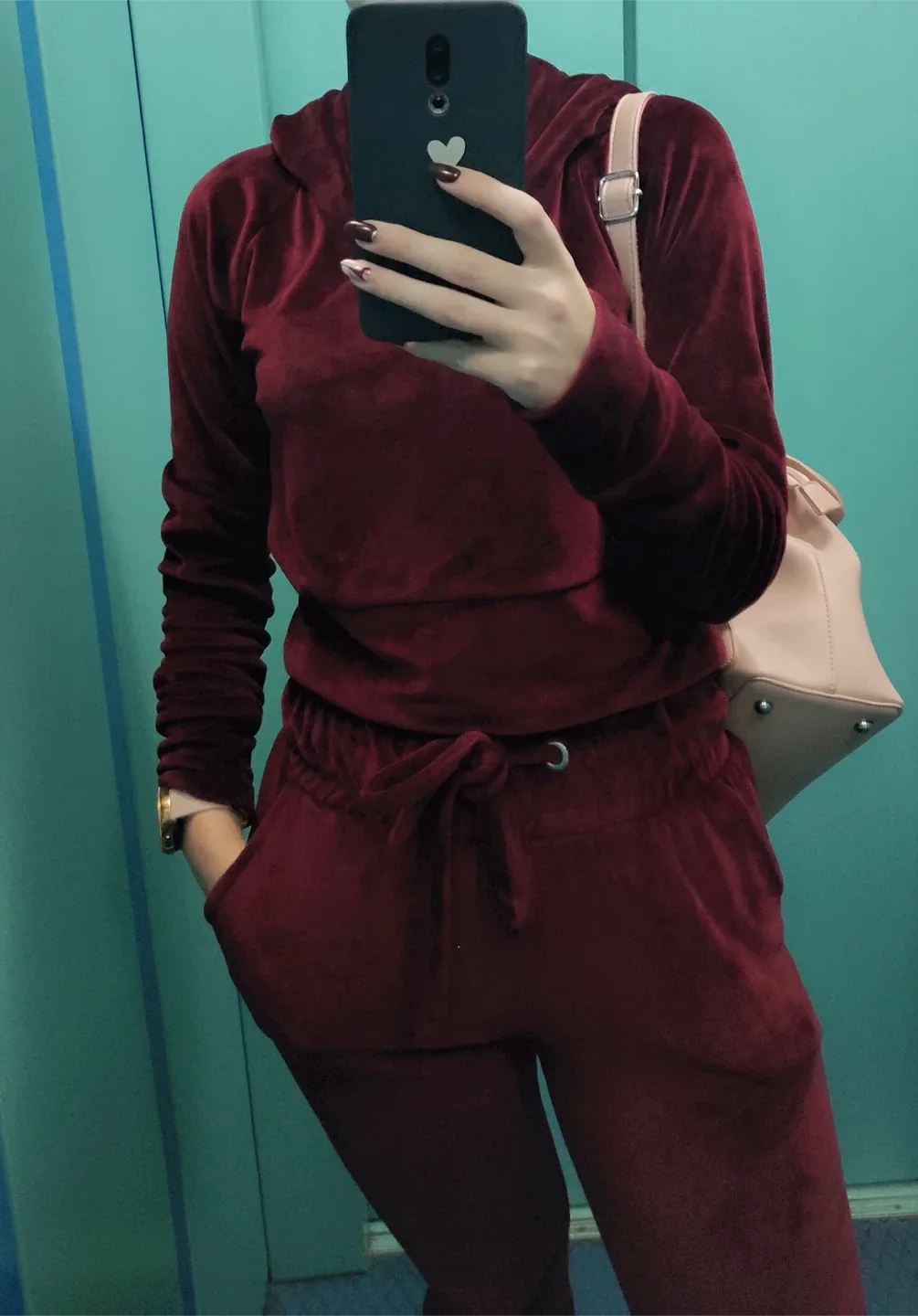 Burgundy Velvet Tracksuit