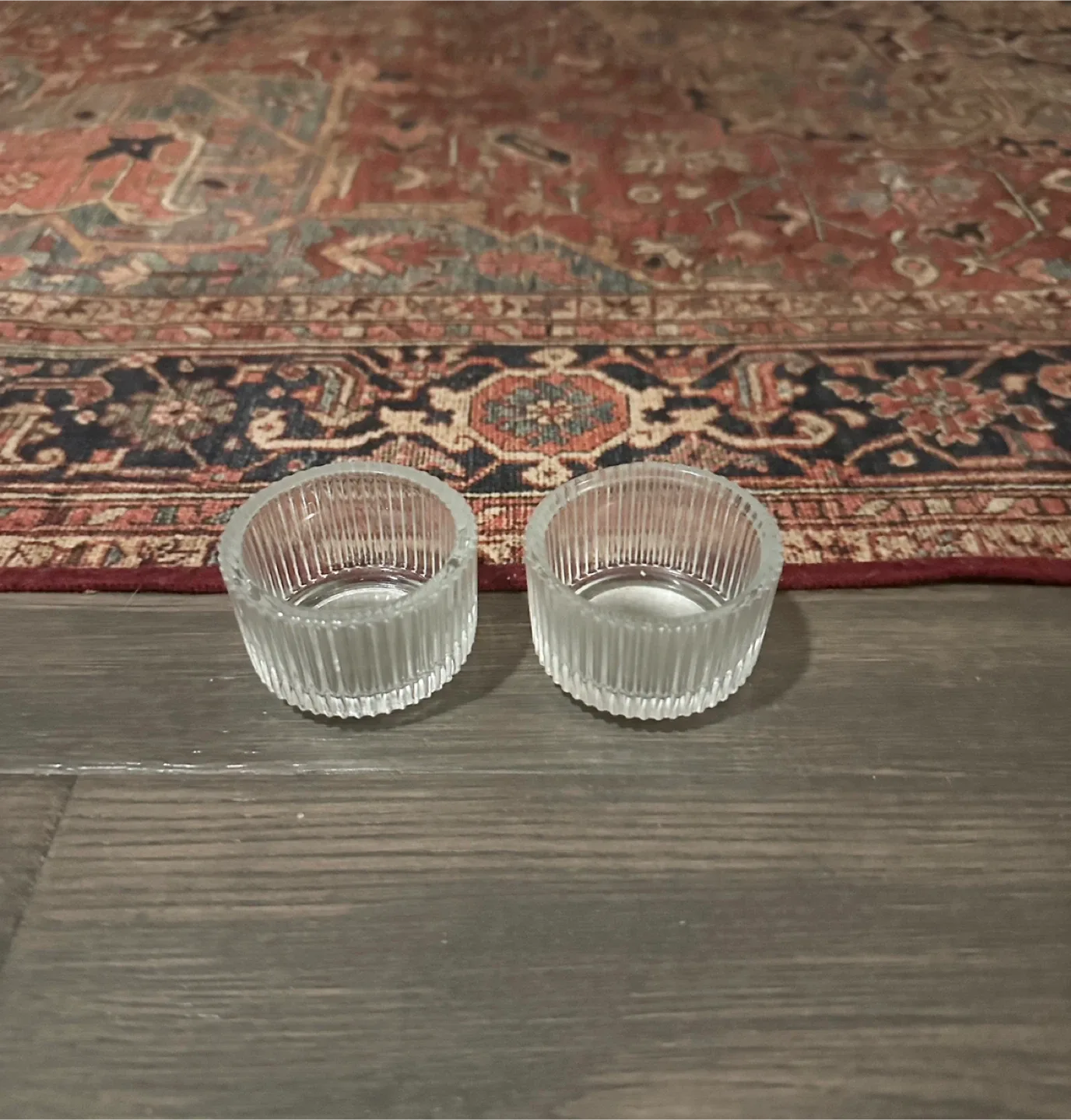 Two Clear Glass Ribbed Votive Candle Holders
