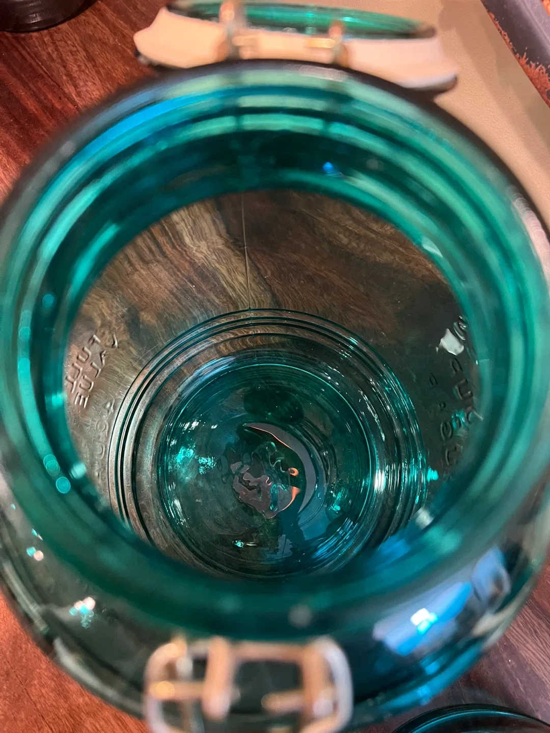 Vintage Cracker Barrel Teal Green Glass Jars image indicator(6)