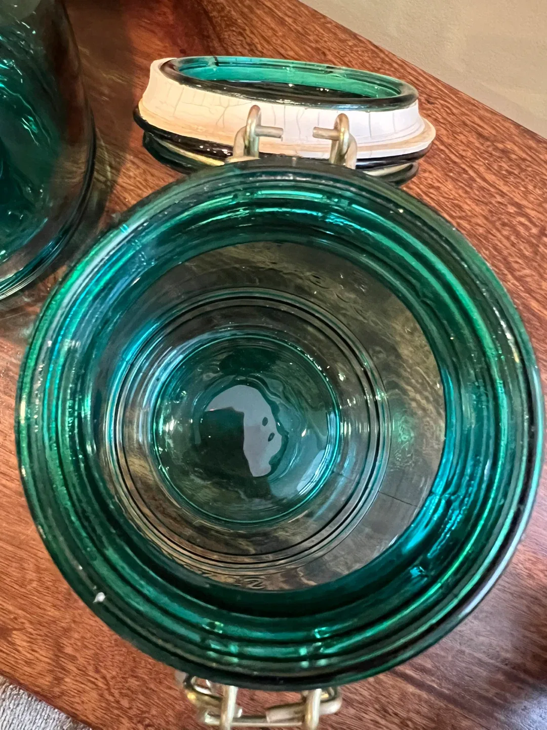 Vintage Cracker Barrel Teal Green Glass Jars image indicator(5)