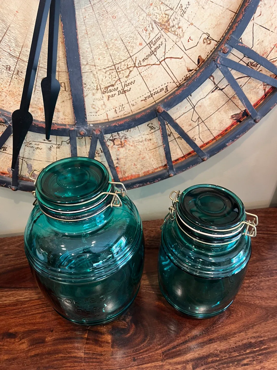 Vintage Cracker Barrel Teal Green Glass Jars image indicator(2)