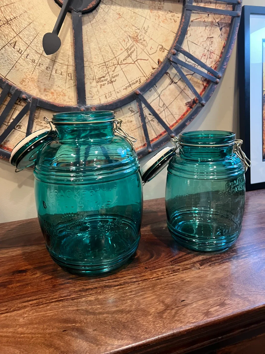 Vintage Cracker Barrel Teal Green Glass Jars image indicator(7)