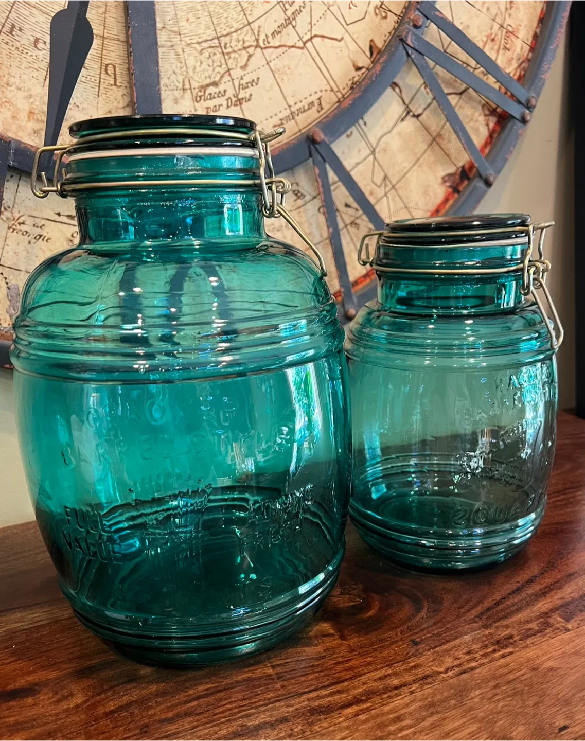 Vintage Cracker Barrel Teal Green Glass Jars image indicator(9)