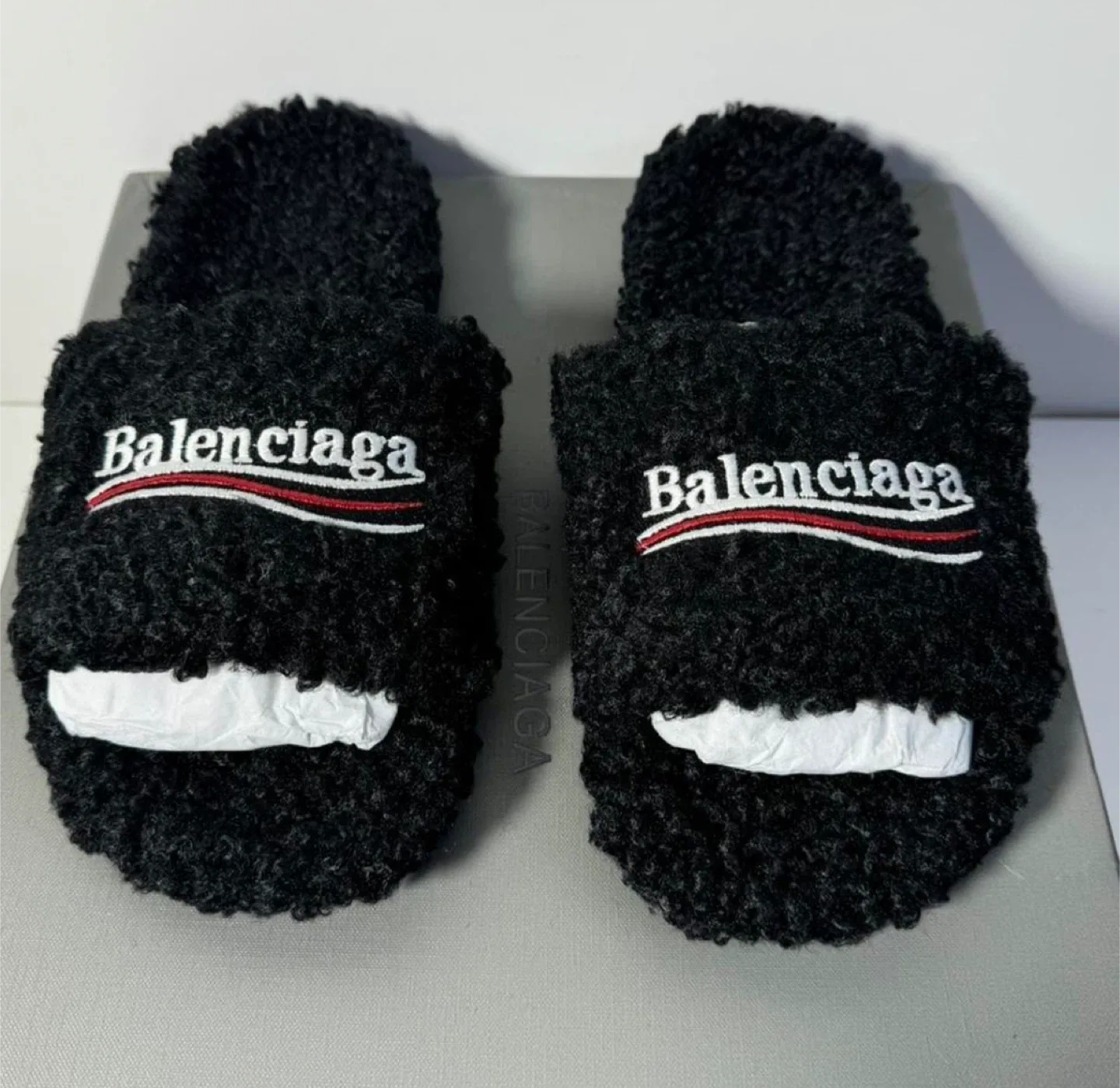 Balenciaga Black Terry Logo Slides