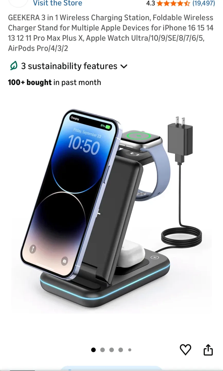 GEEKERA 3 in 1 Wireless Charging Station