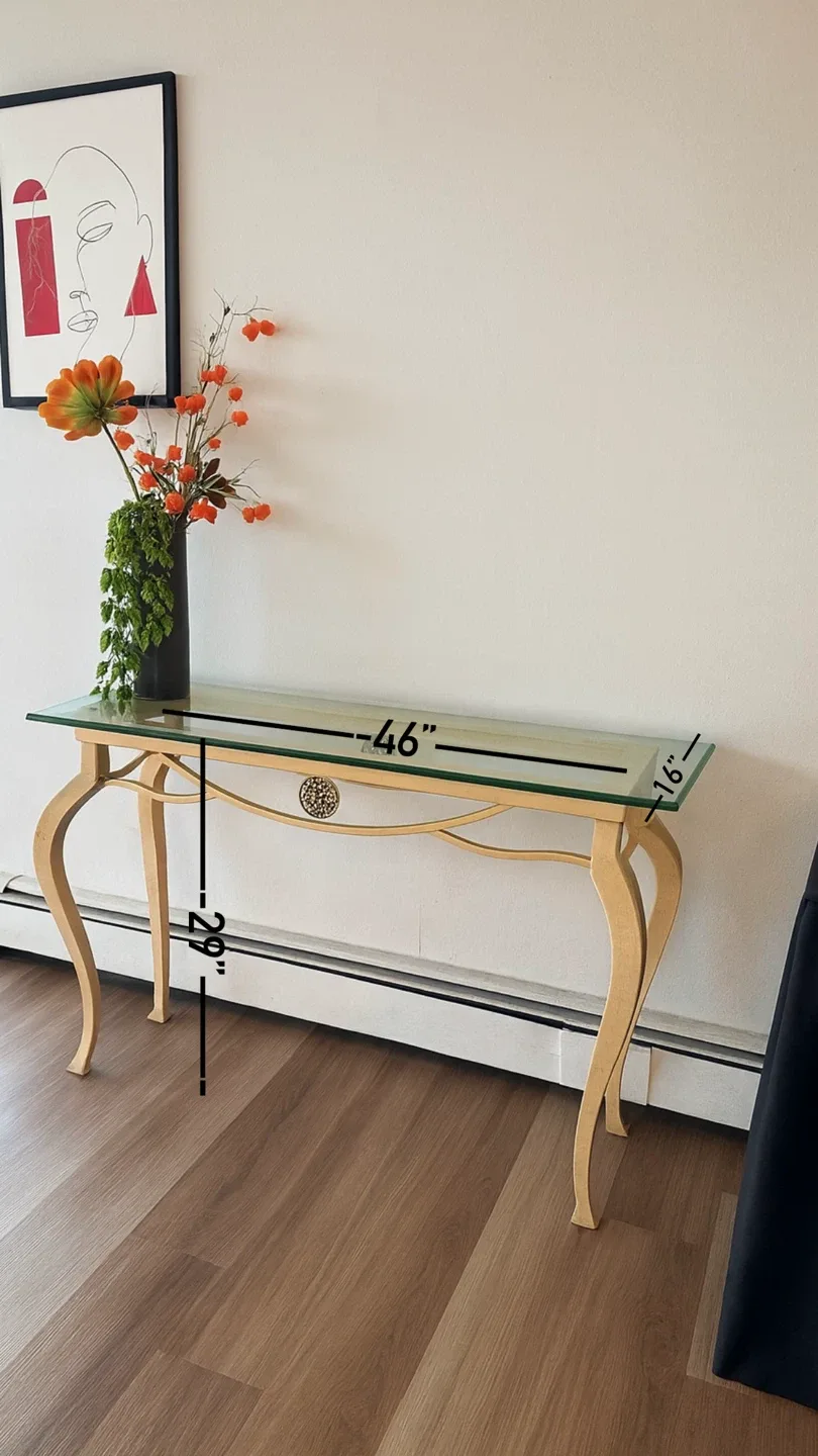 Glass Top Console Table with Gold Legs image indicator(2)