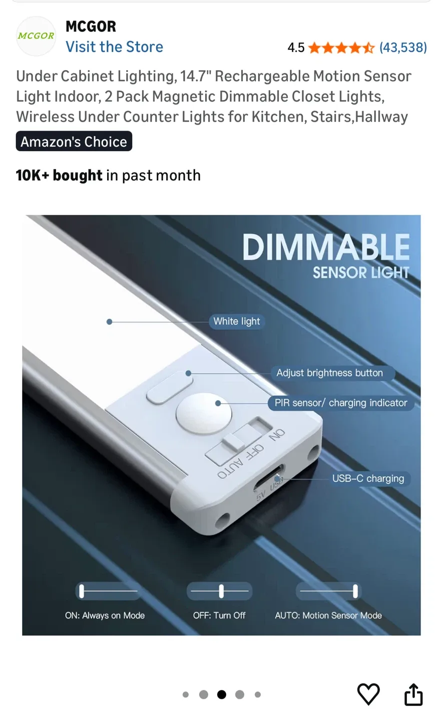 New MCGOR Under Cabinet LED Lights - 2 Pack image indicator(2)