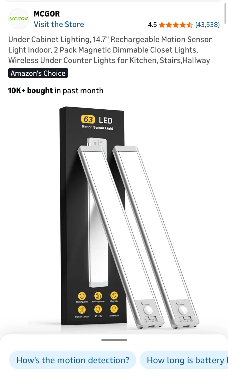 New MCGOR Under Cabinet LED Lights - 2 Pack