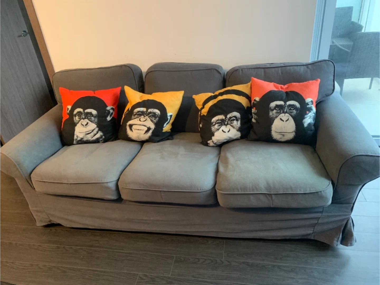 Couch with Monkey Pillows #Cleanout