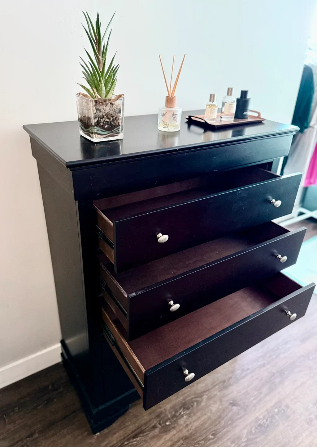 Black Wooden Chest of Drawers image indicator(3)