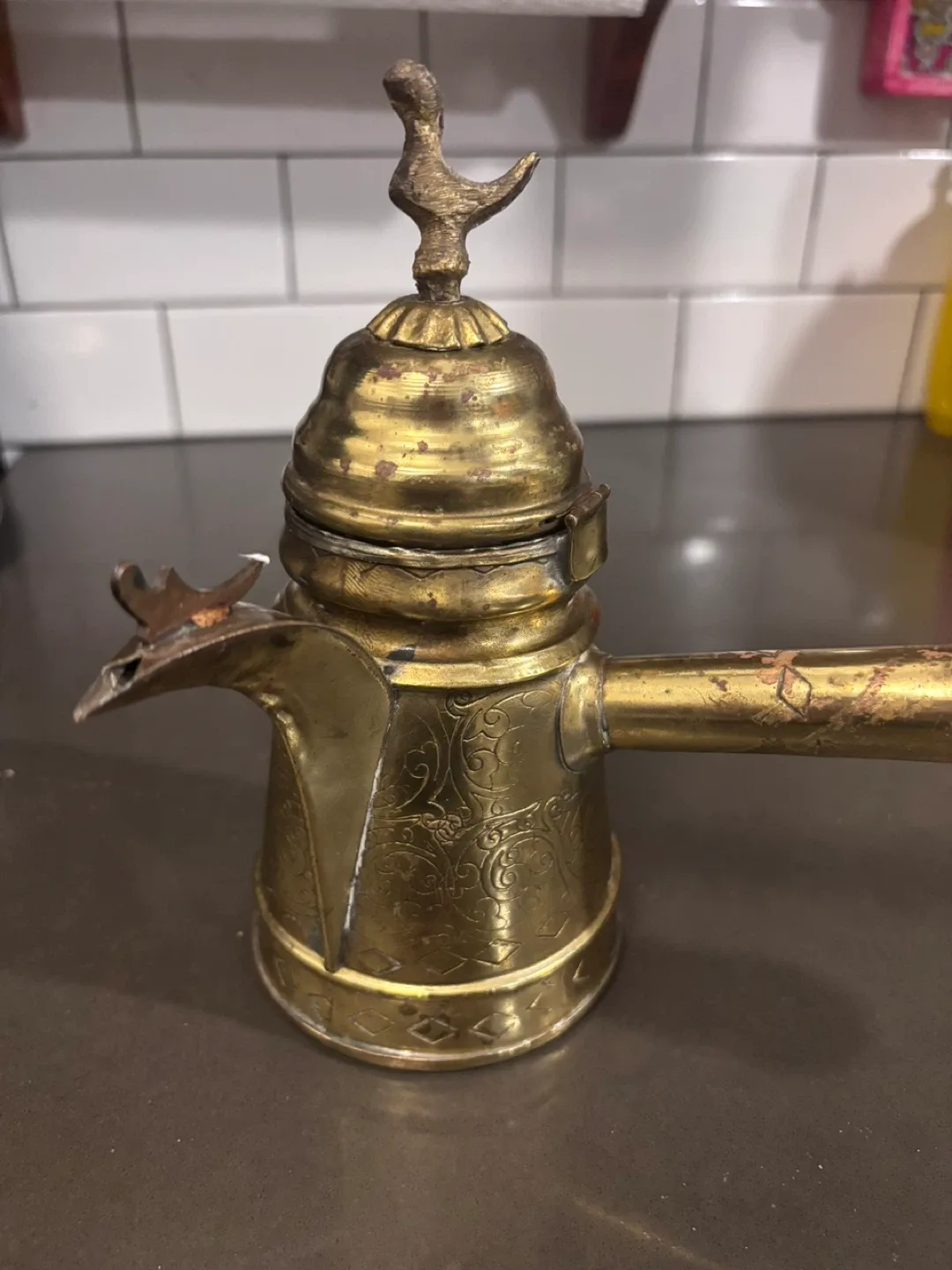 Vintage Brass Dallah Coffee Pot image indicator(9)