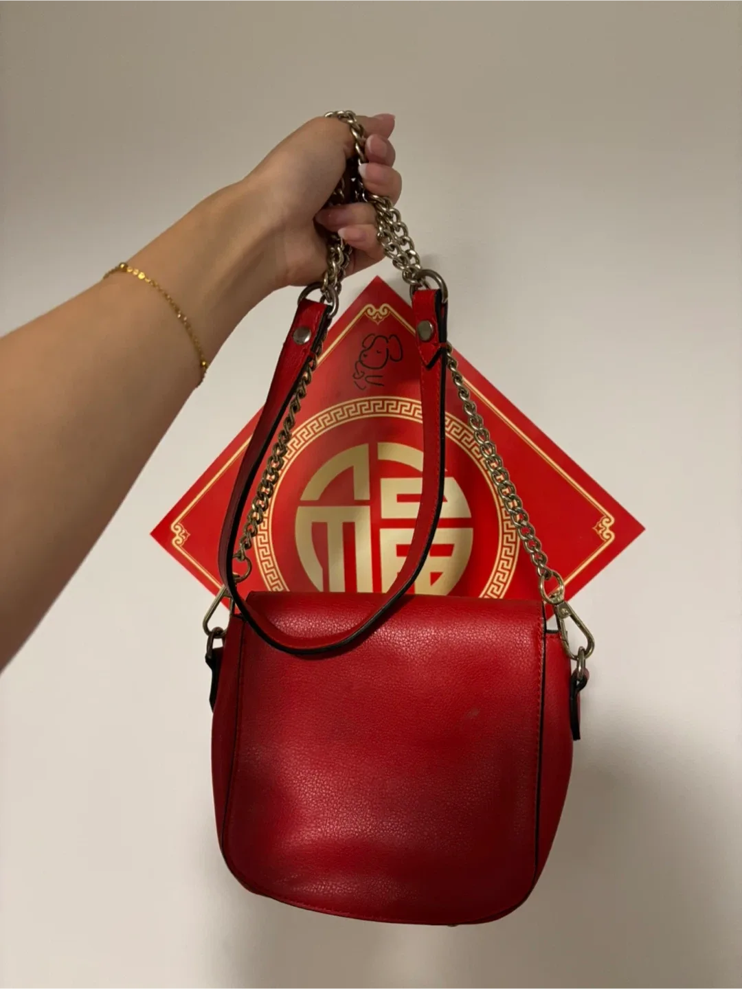 Zara Red Shoulder Bag with Chain Strap