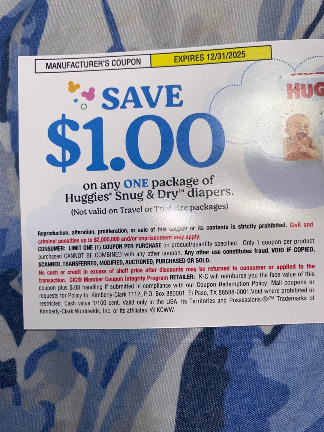 Huggies Snug & Dry Diapers $1.00 Off Coupon - Expires 2025