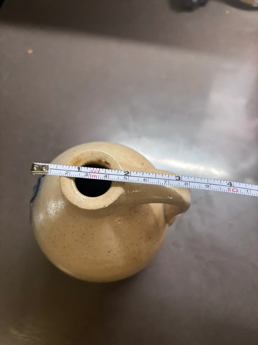 Stoneware Pitcher with Blue Decoration