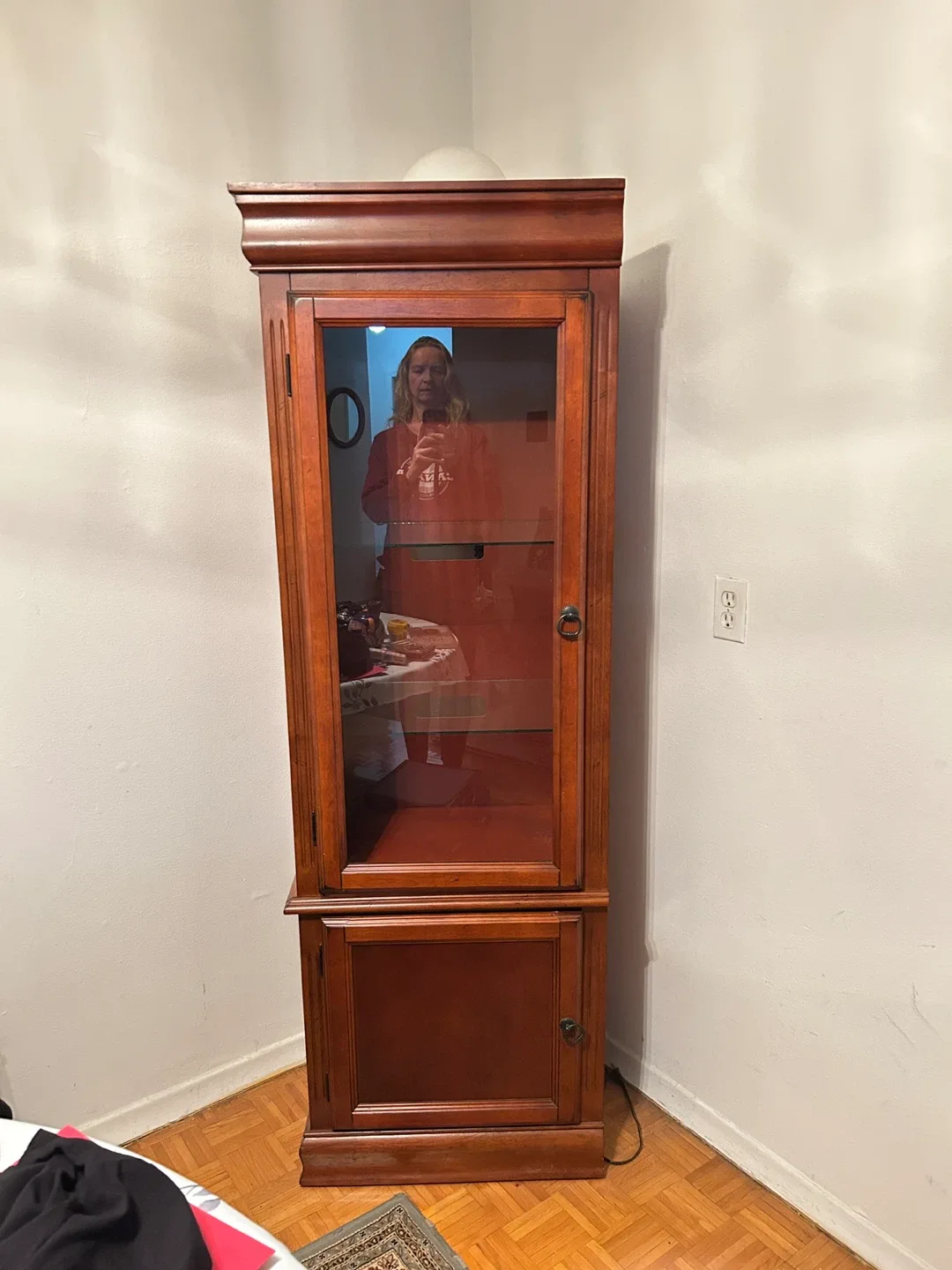 Tall wooden glass shelving  unit