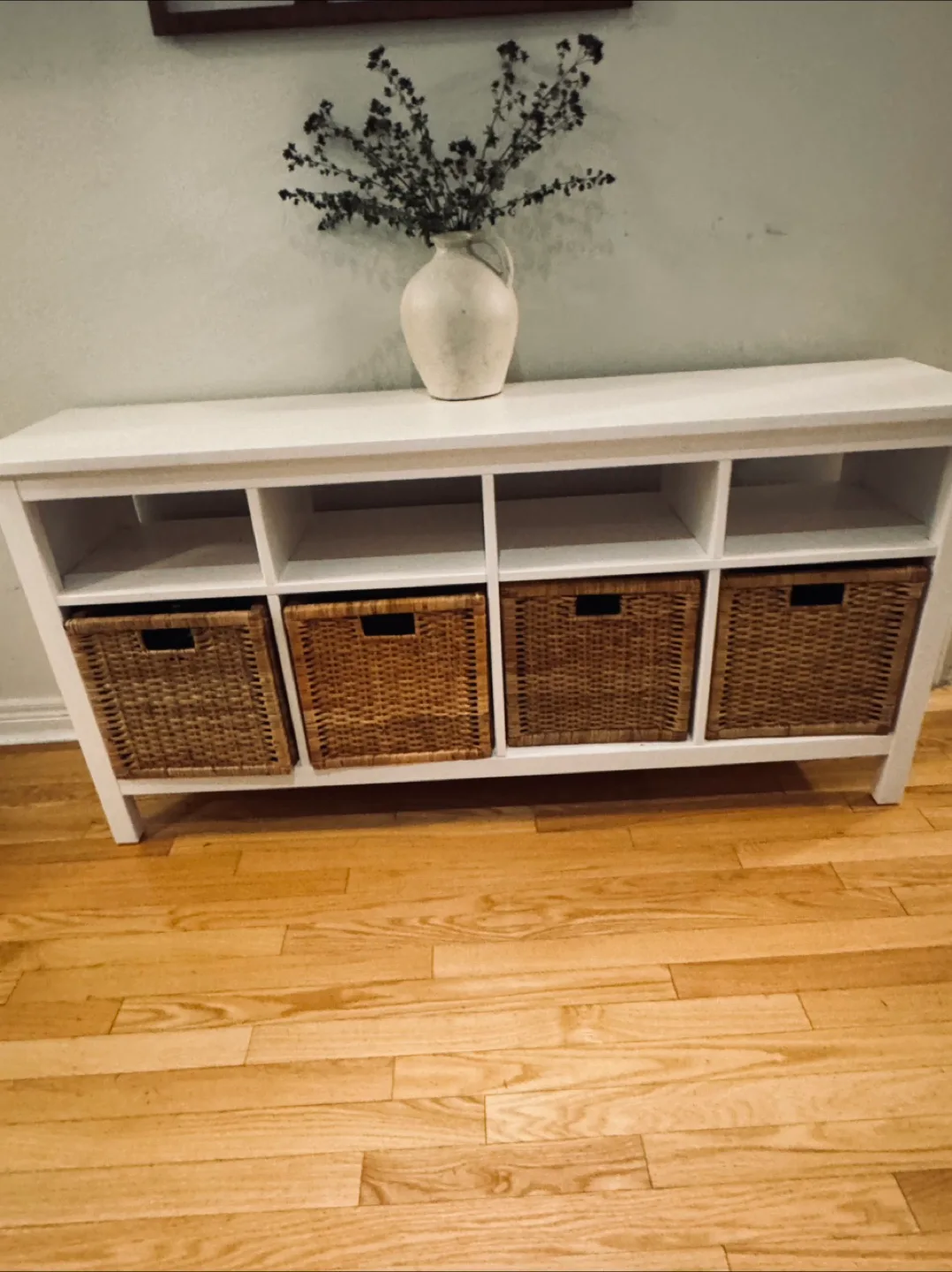 White Storage Shelf with Baskets