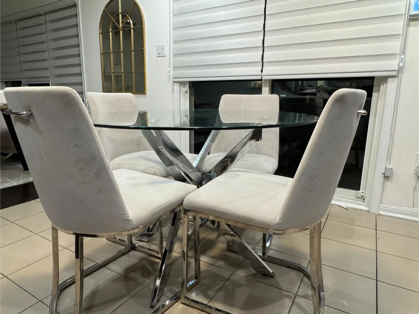 Glass Round Dining Table with 4 Chairs