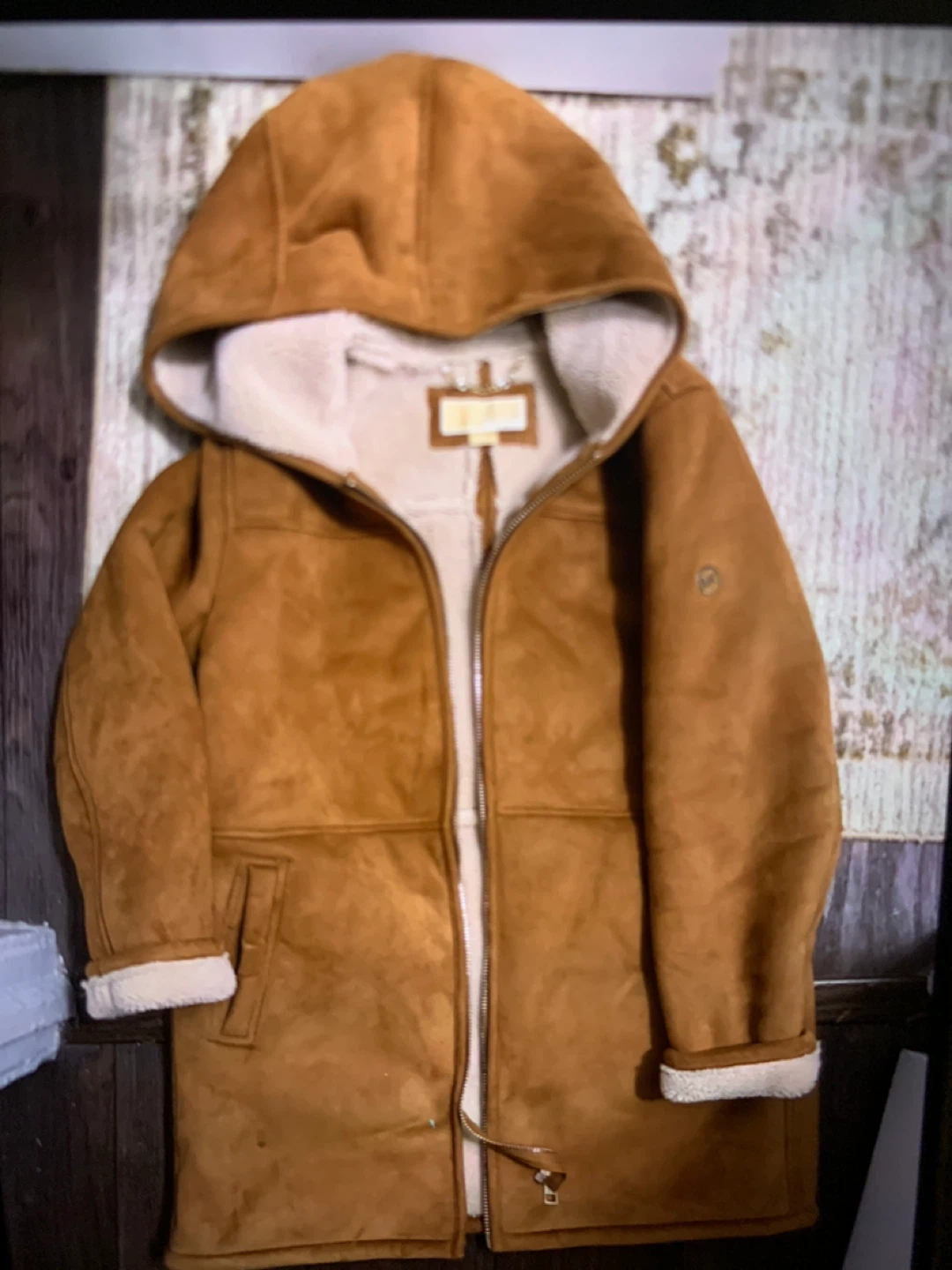 Michael Kors Brown Faux Suede Hooded Coat - Size M