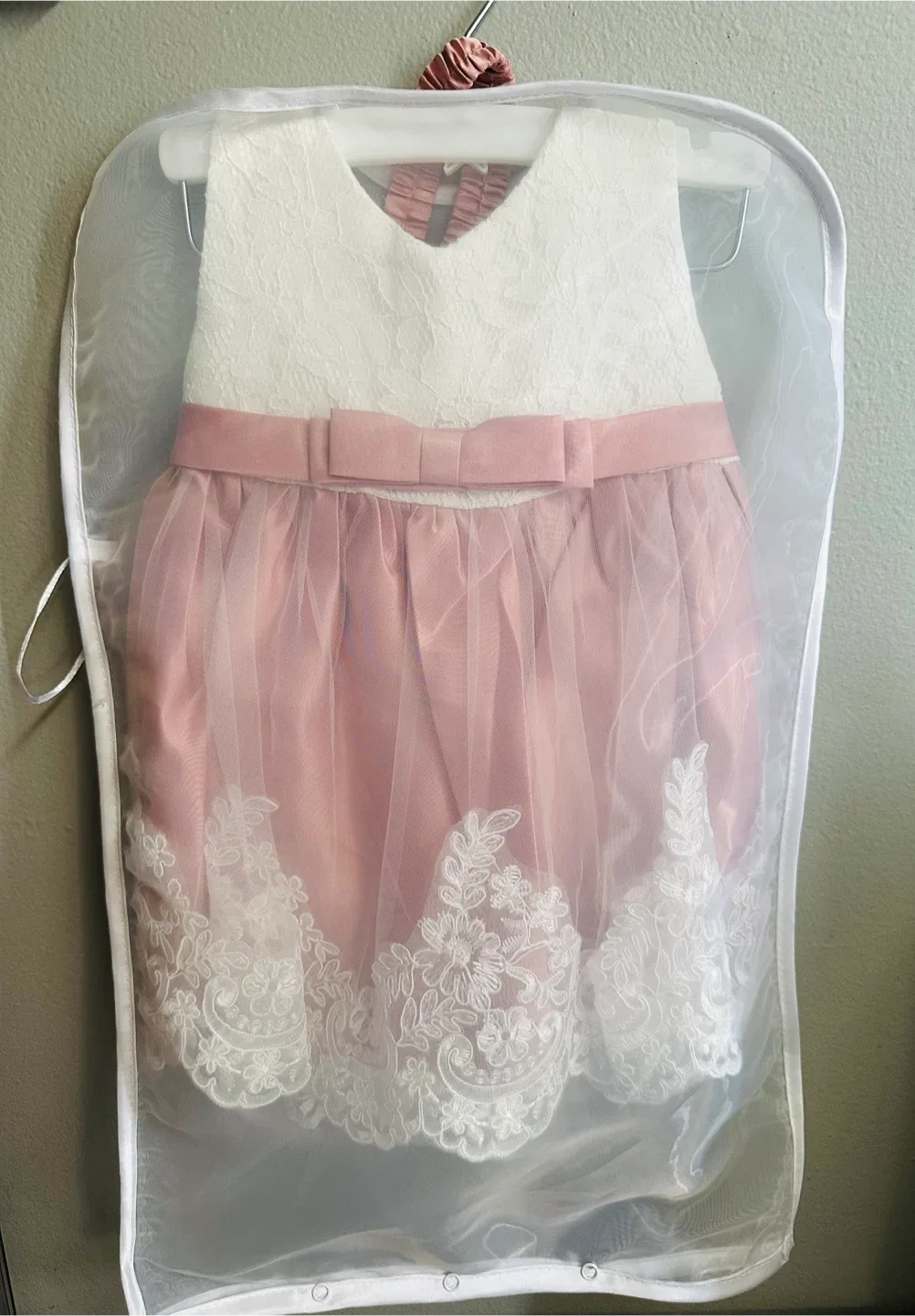 New! Baby Pink & White Dress with Headband