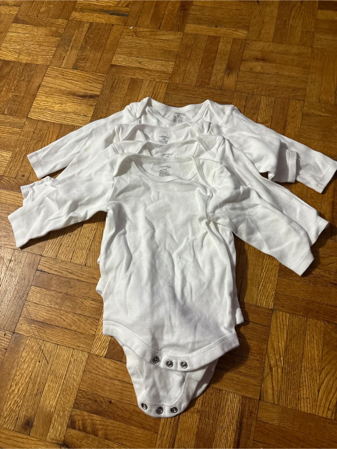 George Baby White Long Sleeve Bodysuits 3-6M