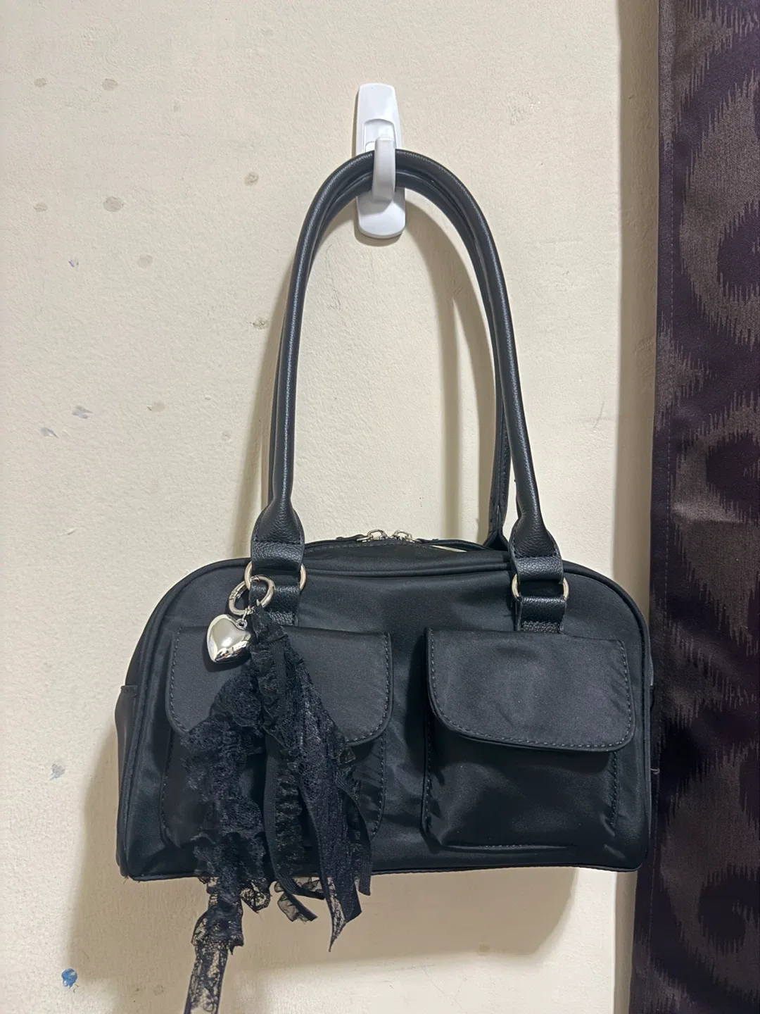 Ardene Black Nylon Shoulder Bag with Charm