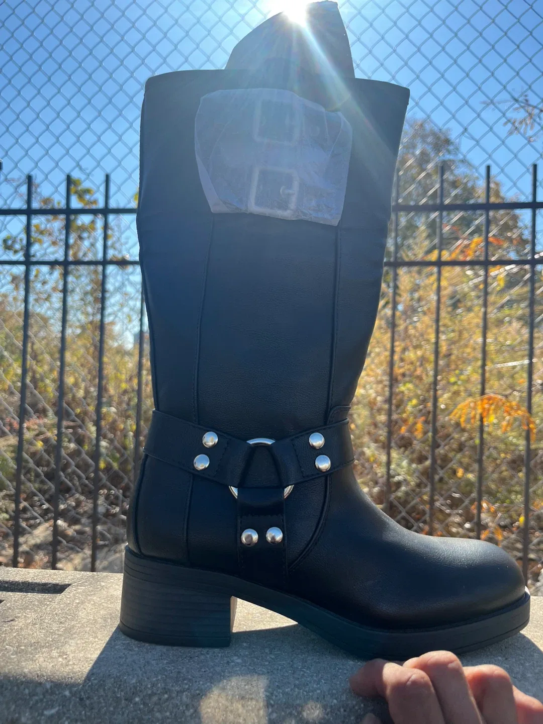 Black Knee High Harness Boots - Size 7