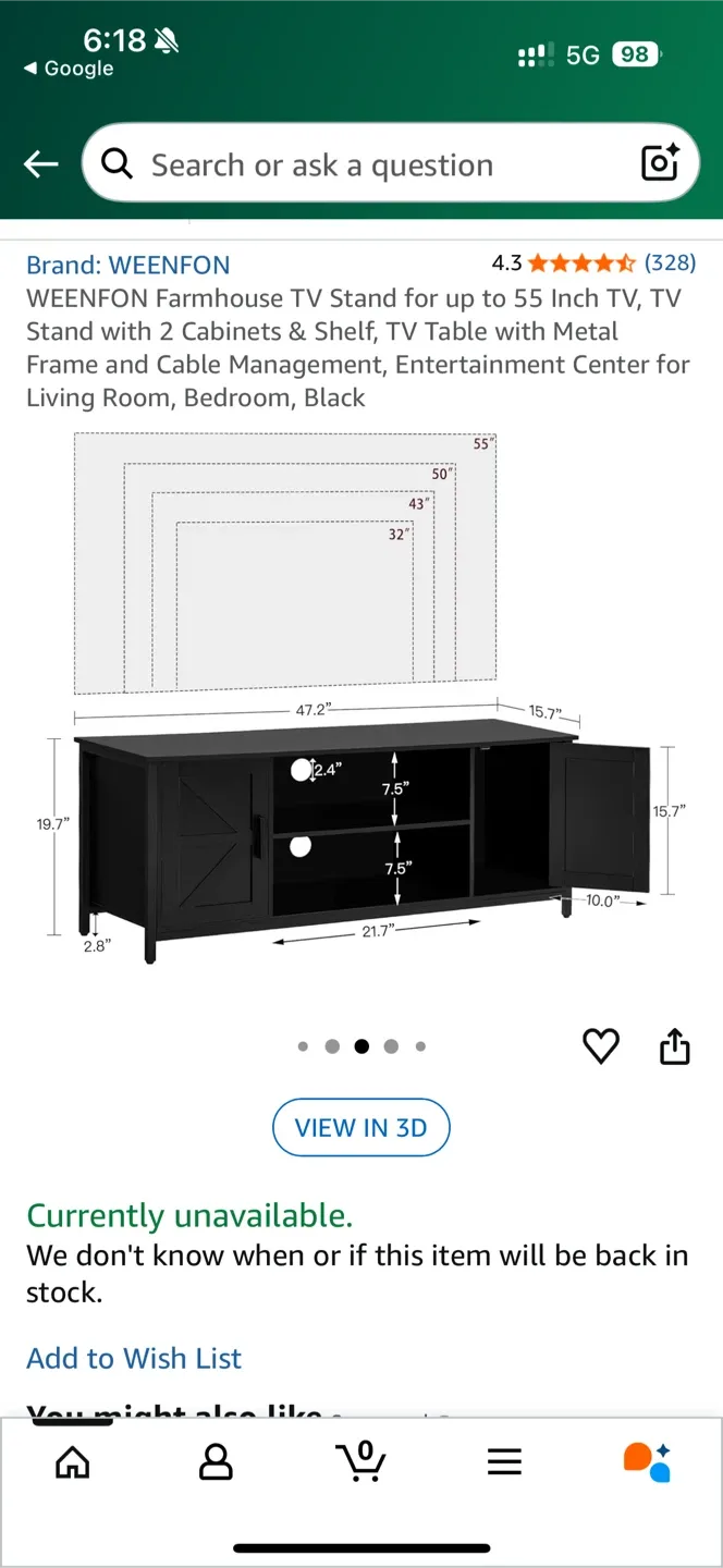 WEENFON Farmhouse TV Stand - Black image indicator(3)