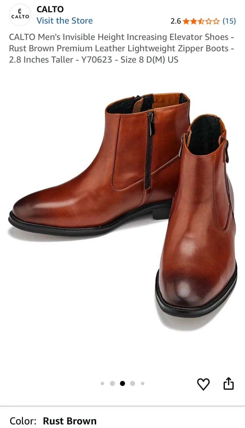 CALTO Y70623 Rust Brown Leather Elevator Boots - Size 8 image indicator(4)