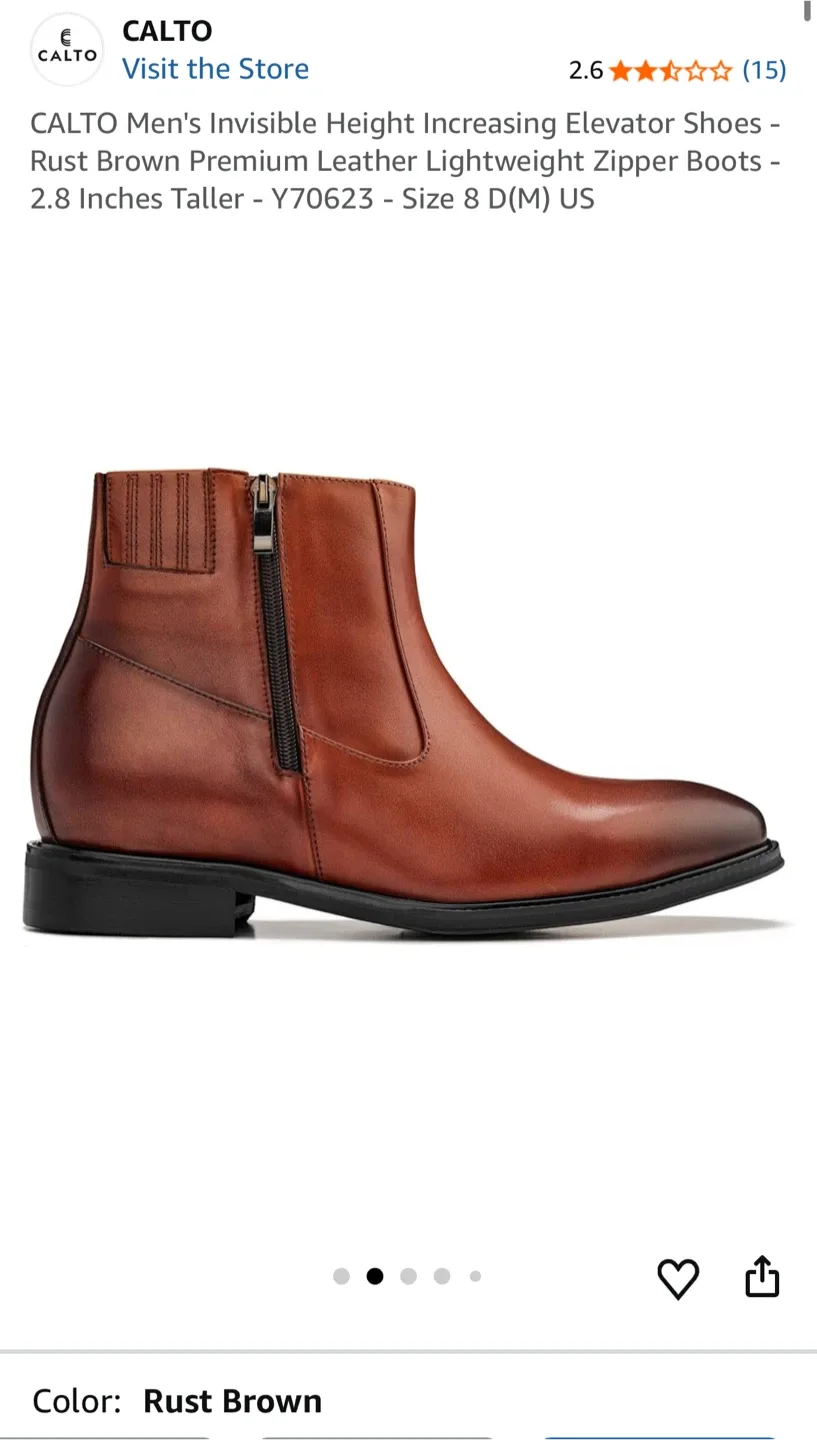 CALTO Y70623 Rust Brown Leather Elevator Boots - Size 8 image indicator(2)