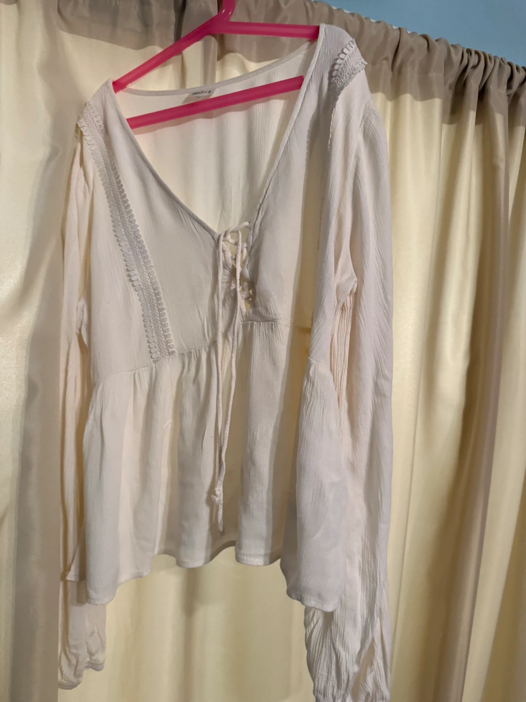 SELFiE Cream Lace-Up Blouse - Size L - photo 3