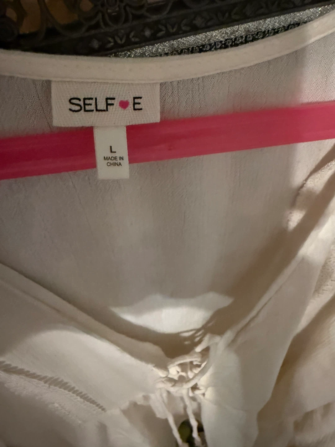 SELFiE Cream Lace-Up Blouse - Size L - photo 2