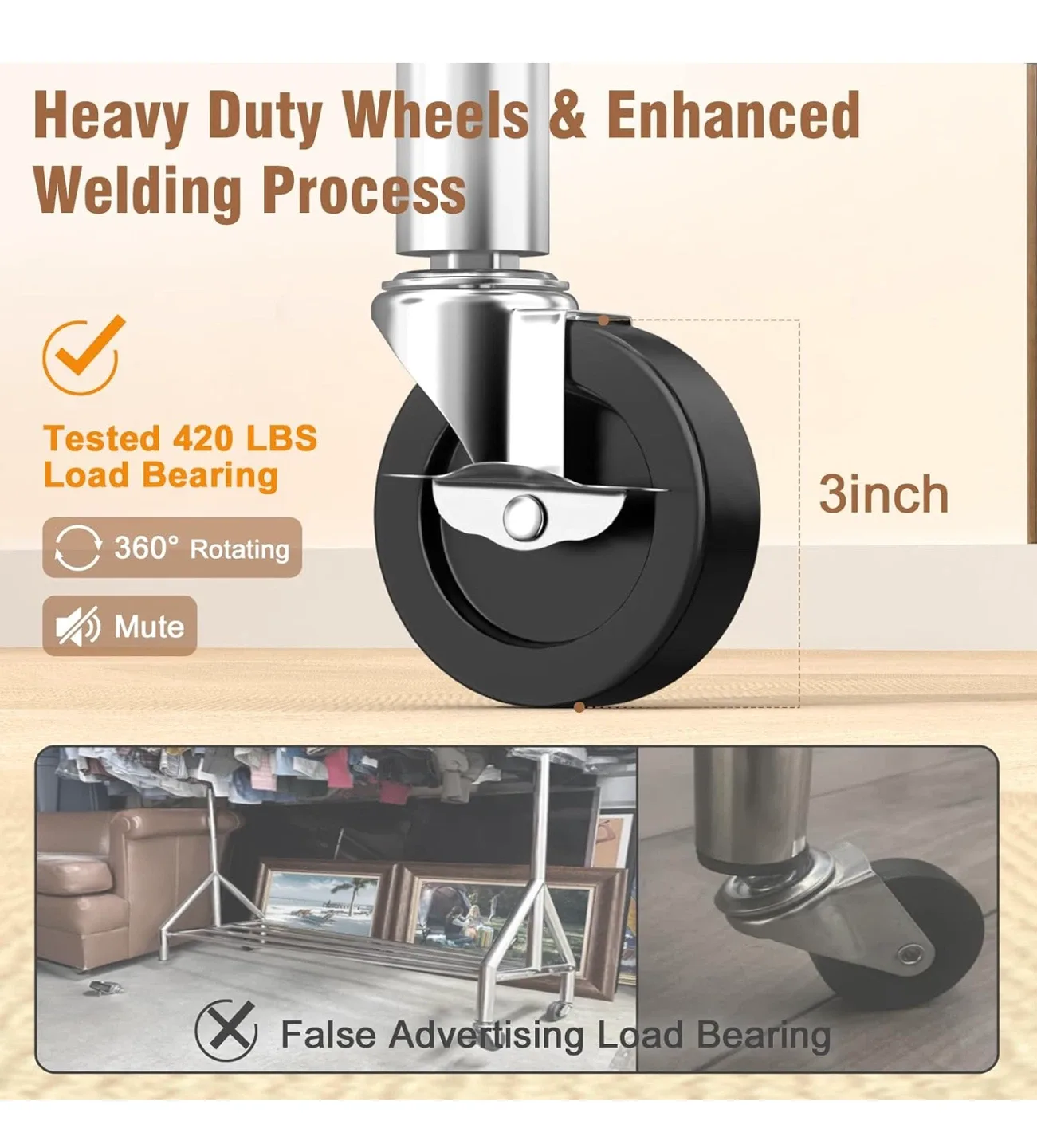 Rolling Garment Rack - Chrome Finish image indicator(6)