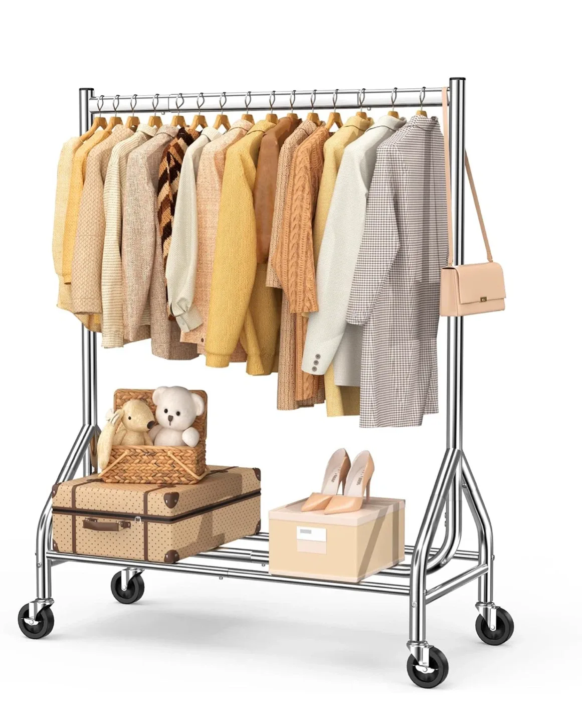 Rolling Garment Rack - Chrome Finish