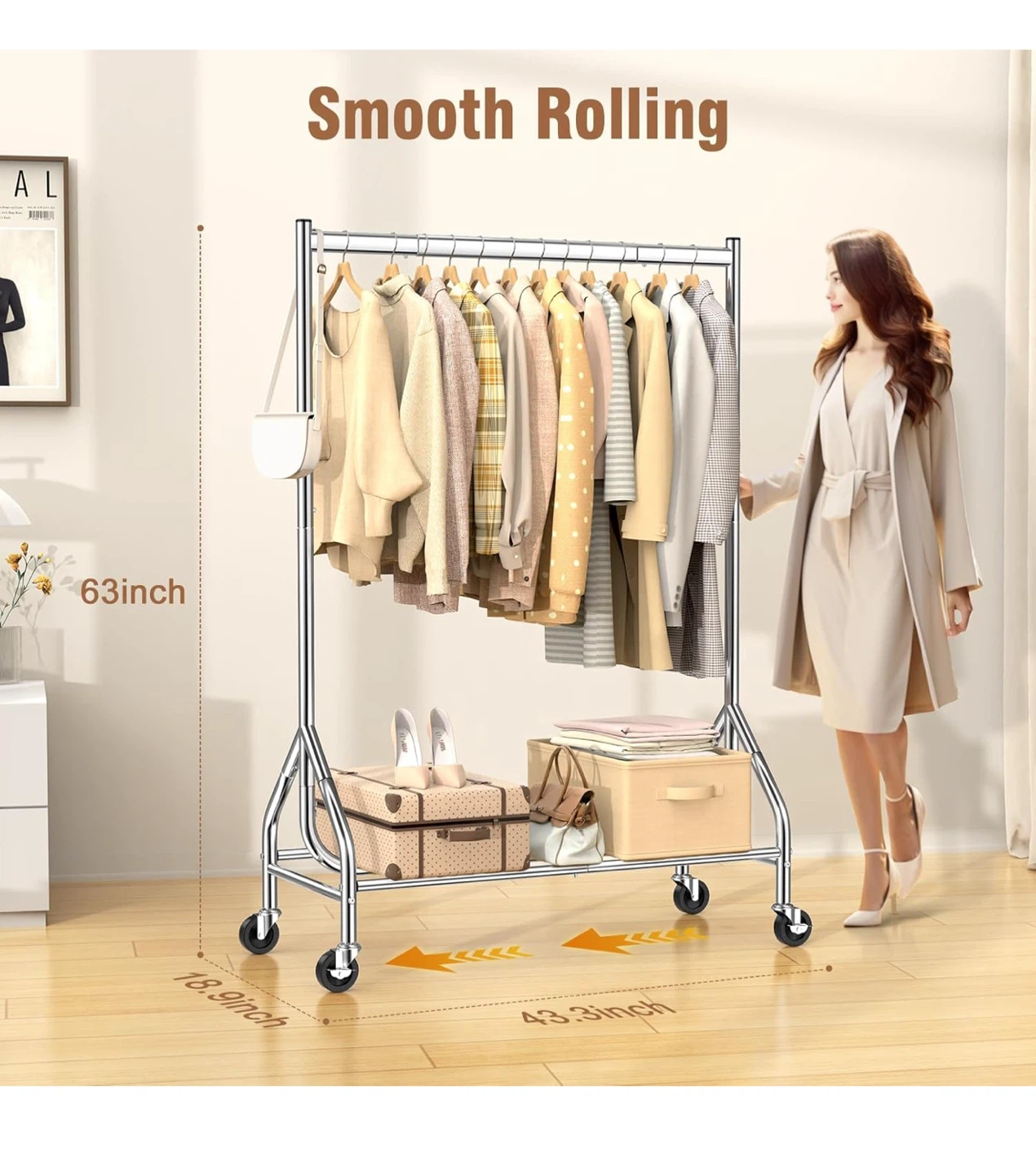 Rolling Garment Rack - Chrome Finish - photo 3