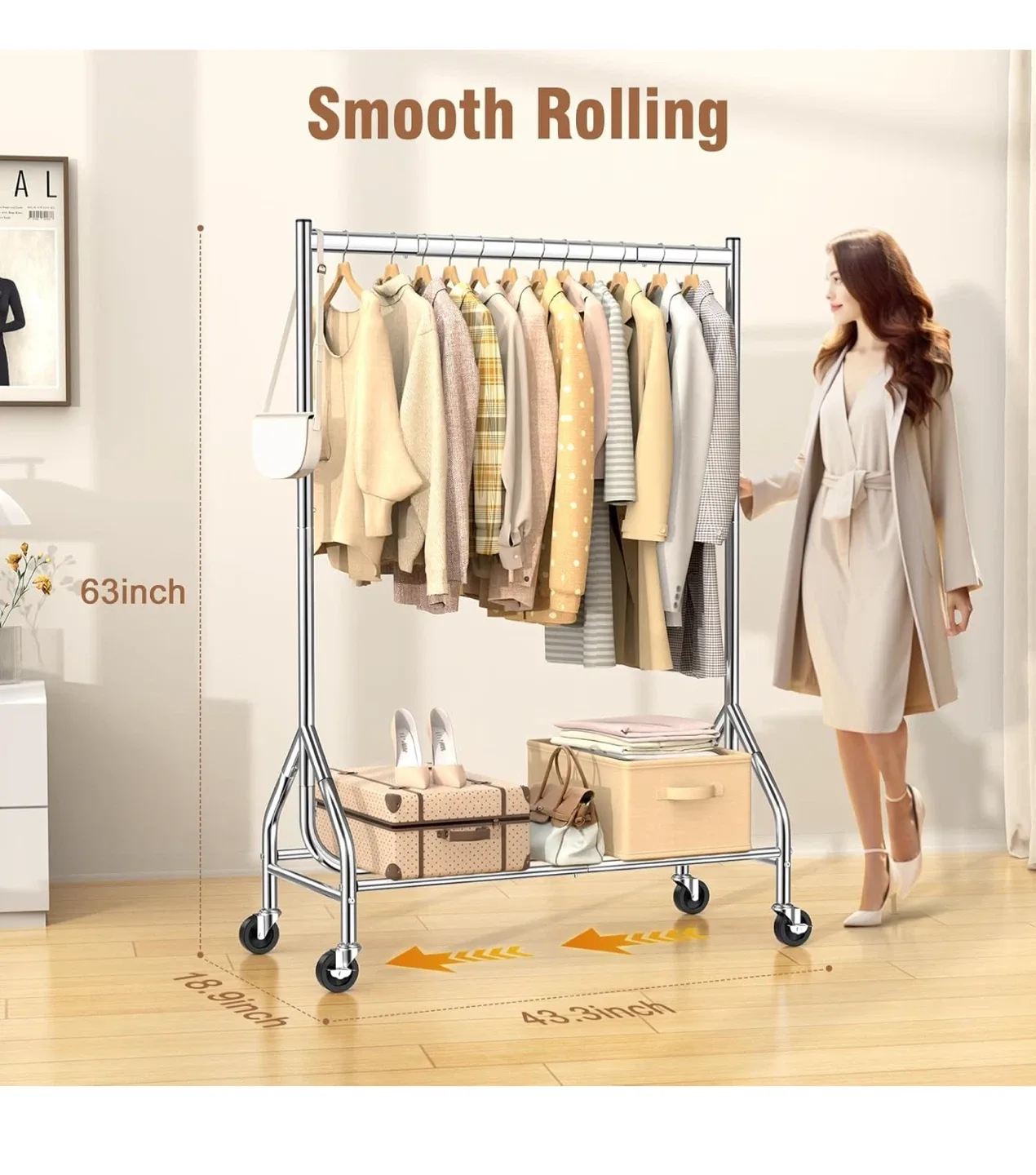 Rolling Garment Rack - Chrome Finish image indicator(3)