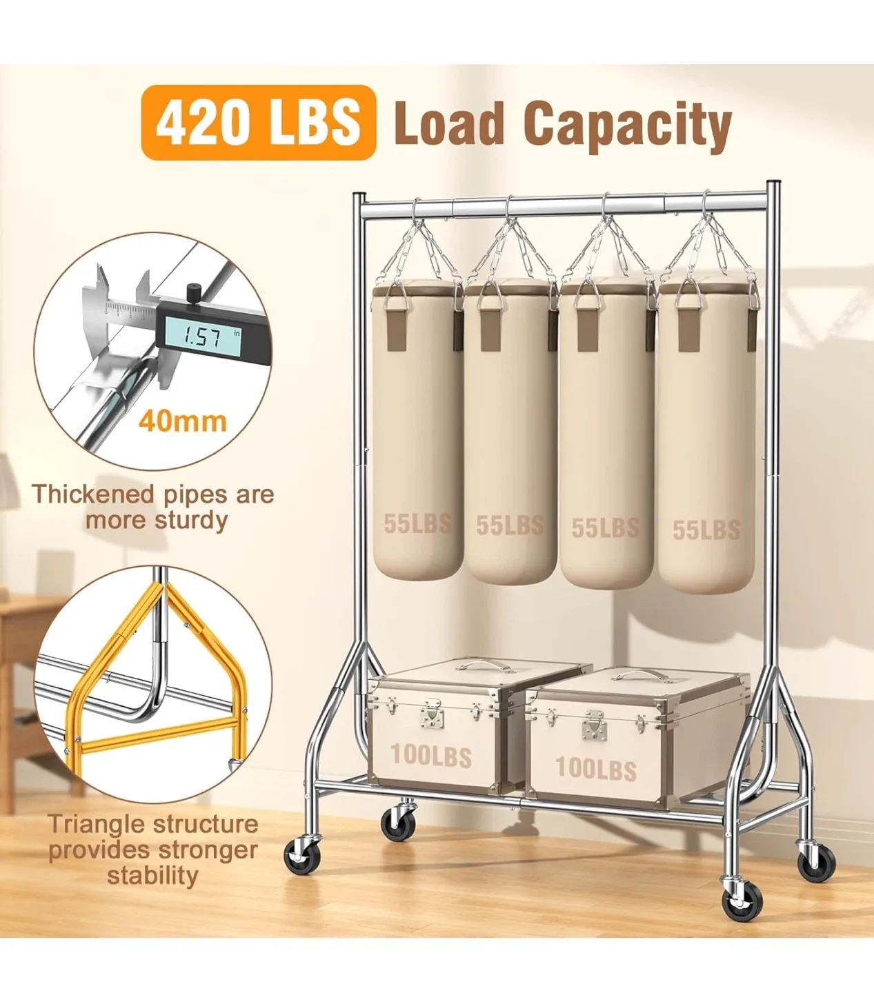 Rolling Garment Rack - Chrome Finish image indicator(4)