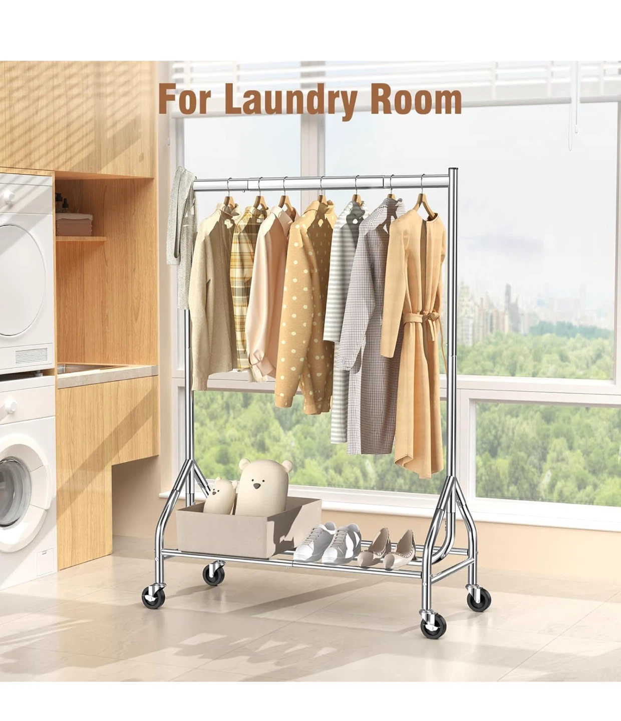Rolling Garment Rack - Chrome Finish - photo 2