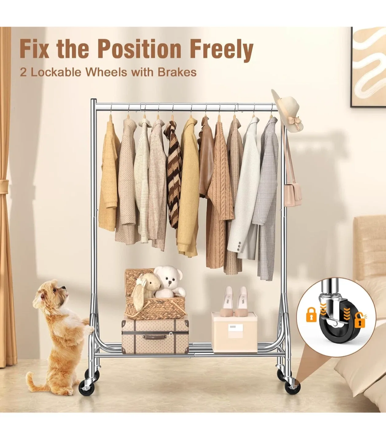 Rolling Garment Rack - Chrome Finish image indicator(7)