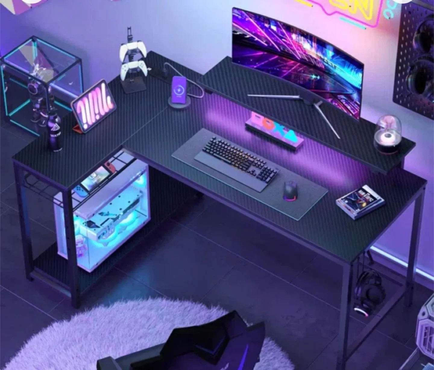 Black L-Shaped Gaming Desk