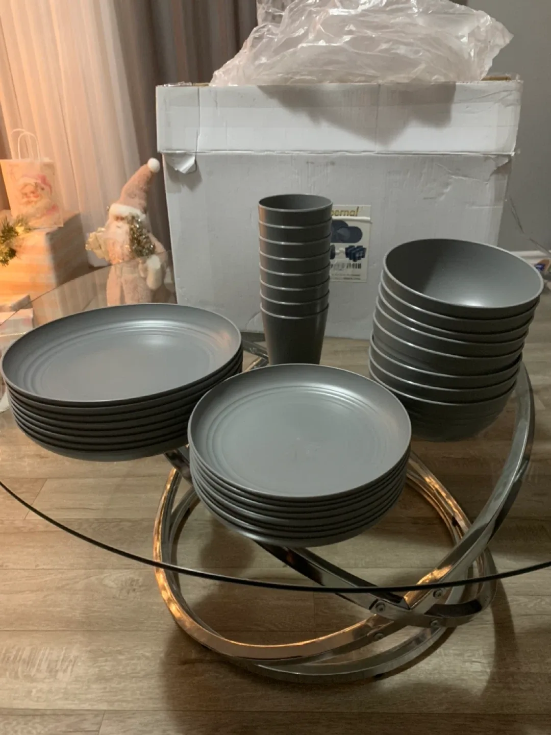 Supernal 32pcs Wheat Straw Dinnerware Set - Dark Grey image indicator(6)