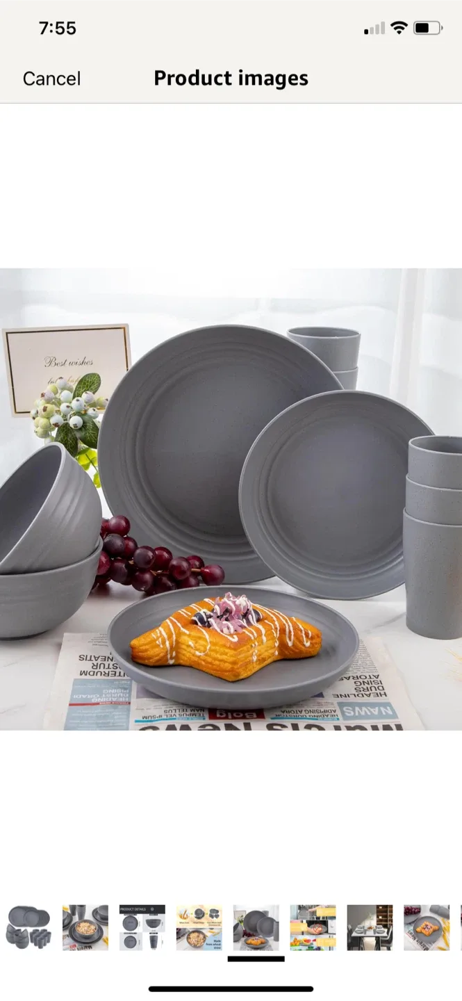 Supernal 32pcs Wheat Straw Dinnerware Set - Dark Grey image indicator(5)