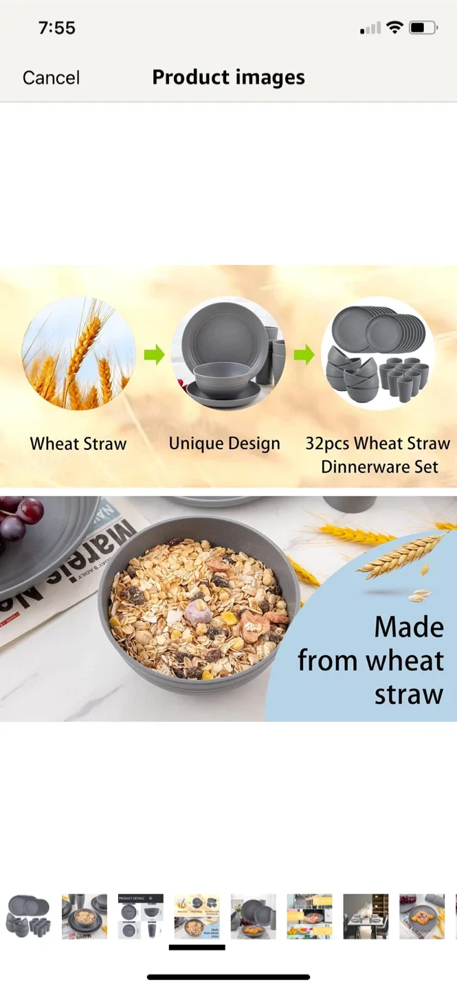 Supernal 32pcs Wheat Straw Dinnerware Set - Dark Grey image indicator(3)