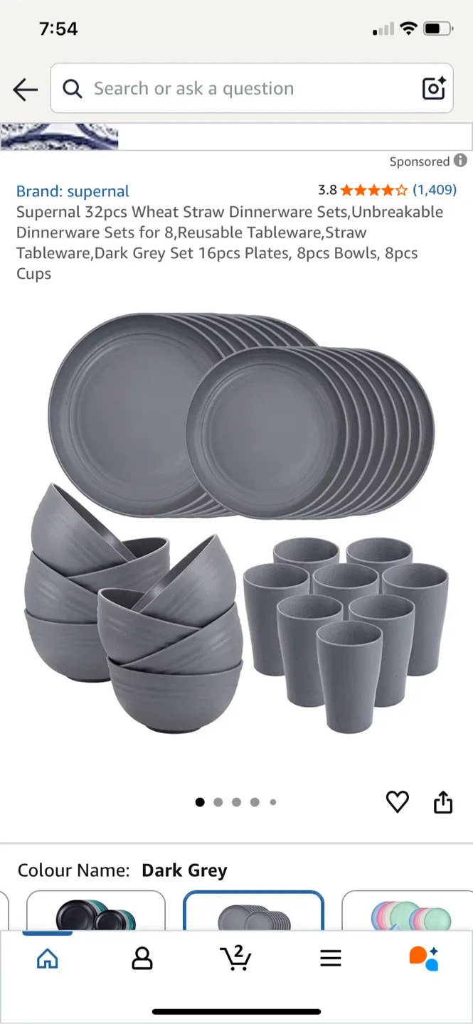 Supernal 32pcs Wheat Straw Dinnerware Set - Dark Grey