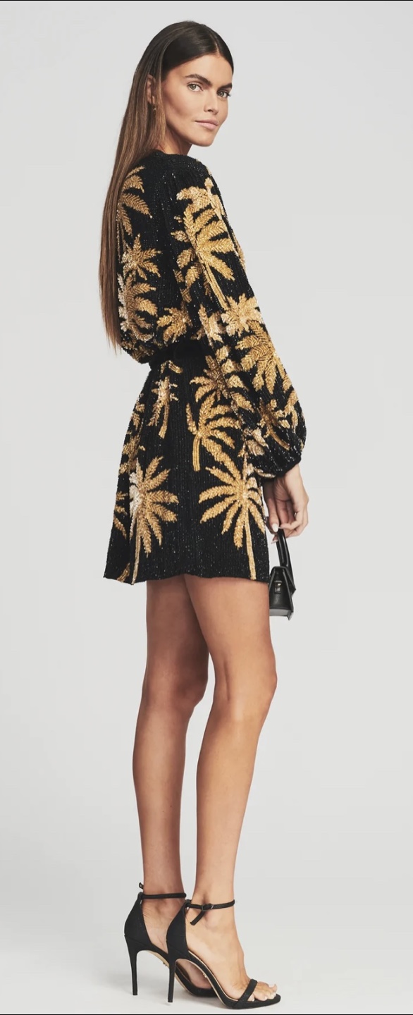 Retrofete NEW Gabrielle Dress Black & Gold Palm Tree Size Small - photo 2