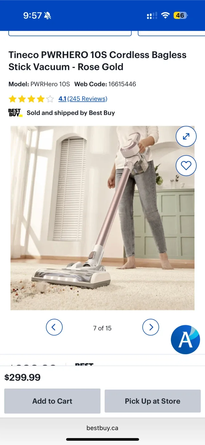 Tineco PWRHERO 10S Cordless Stick Vacuum - Rose Gold