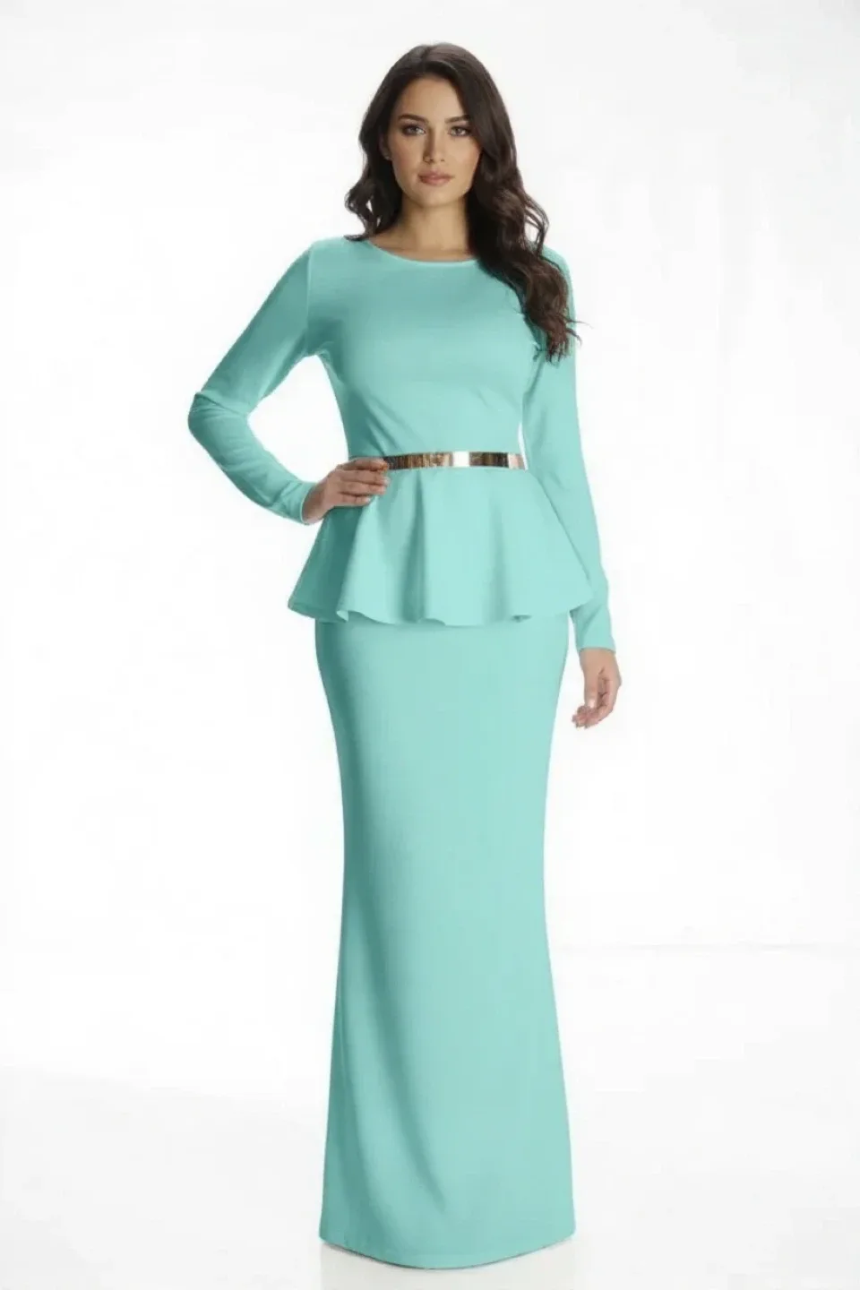 Turquoise Long Sleeve Maxi Dress - Size M